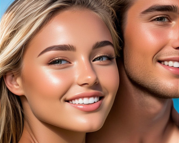 Close-Up Portrait of Smiling Young Woman and Man