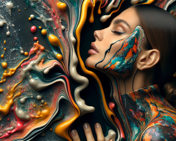 Close-up of a woman's face with abstract paint patterns