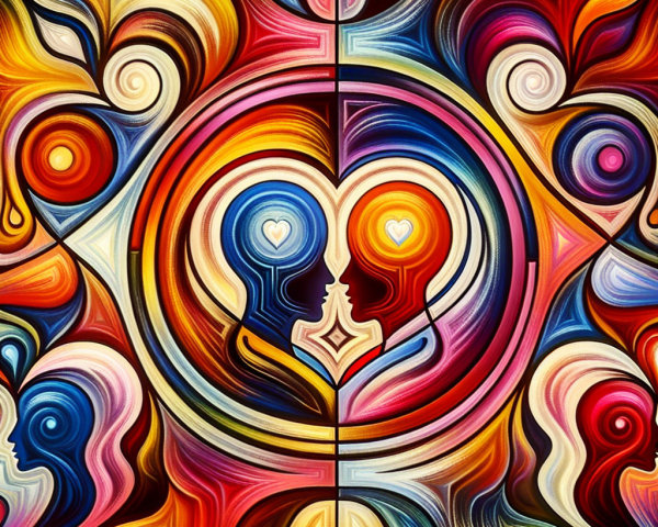 Abstract Silhouettes with Colorful Patterns and Hearts