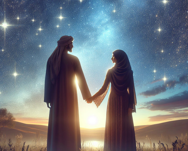 Couple Silhouetted Against Starry Night Sky