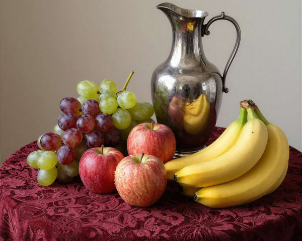 Still Life with Silver Pitcher and Assorted Fruit