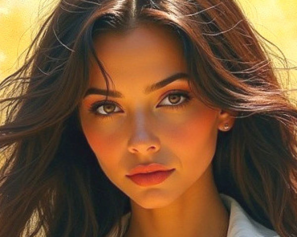 Portrait of a young woman with flowing brown hair