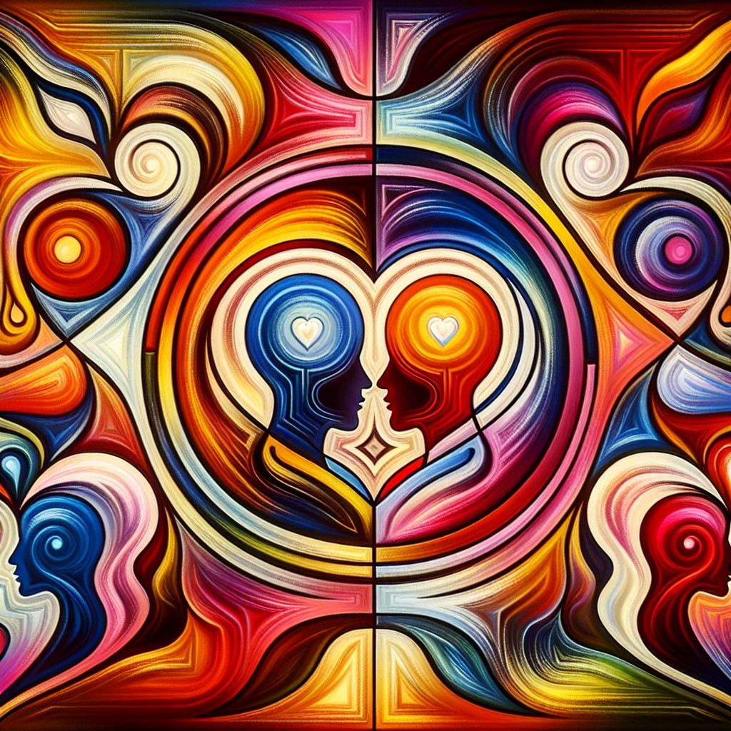 Abstract Silhouettes with Colorful Patterns and Hearts