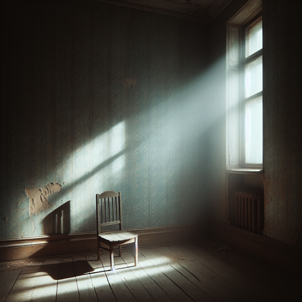Abandoned Room with Peeling Wallpaper and Dusty Floors