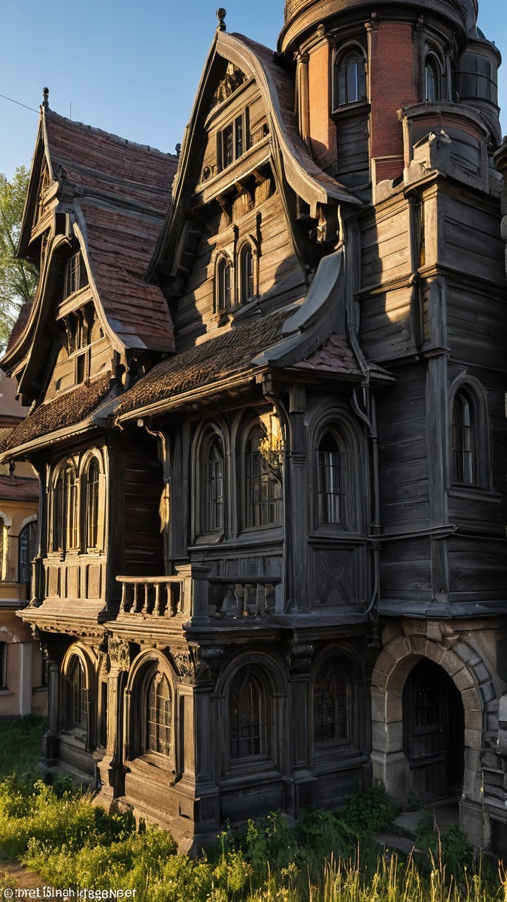 Gothic-style mansion with intricate wooden detailing
