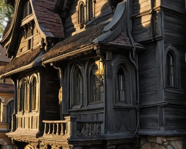 Gothic-style mansion with intricate wooden detailing