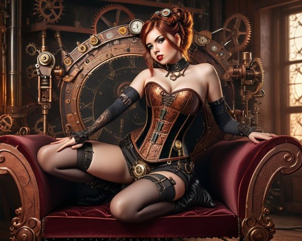 Steampunk Scene with Corset and Vintage Machinery