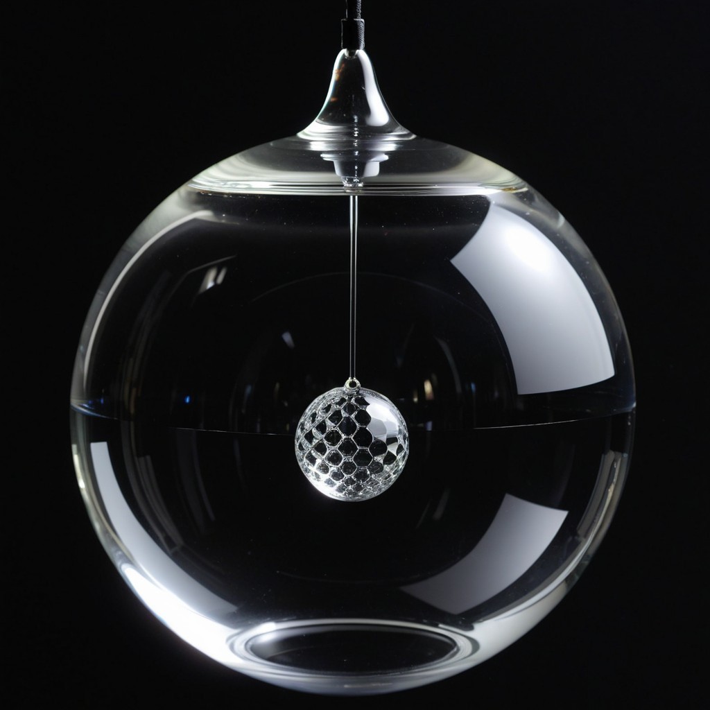 Spherical Glass Orb with Water and Intricate Pattern