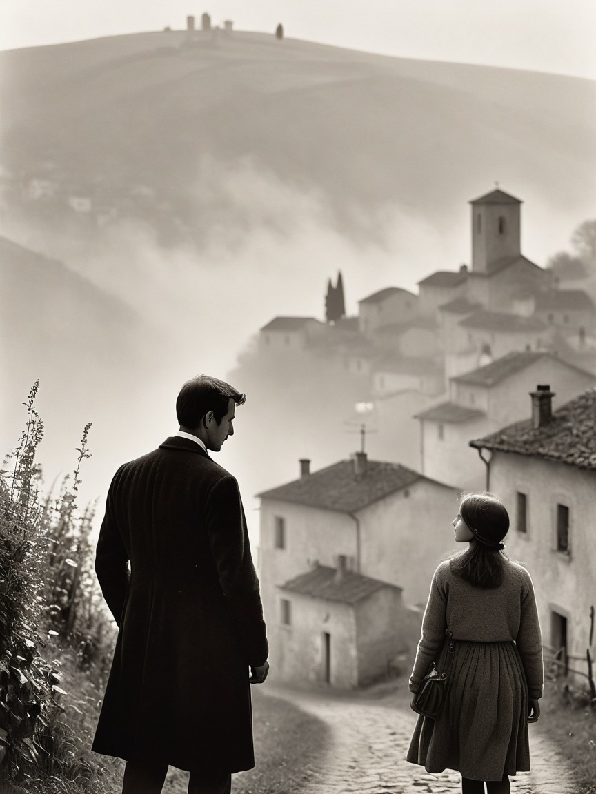 Misty Landscape with Figures and Quaint Village Scene