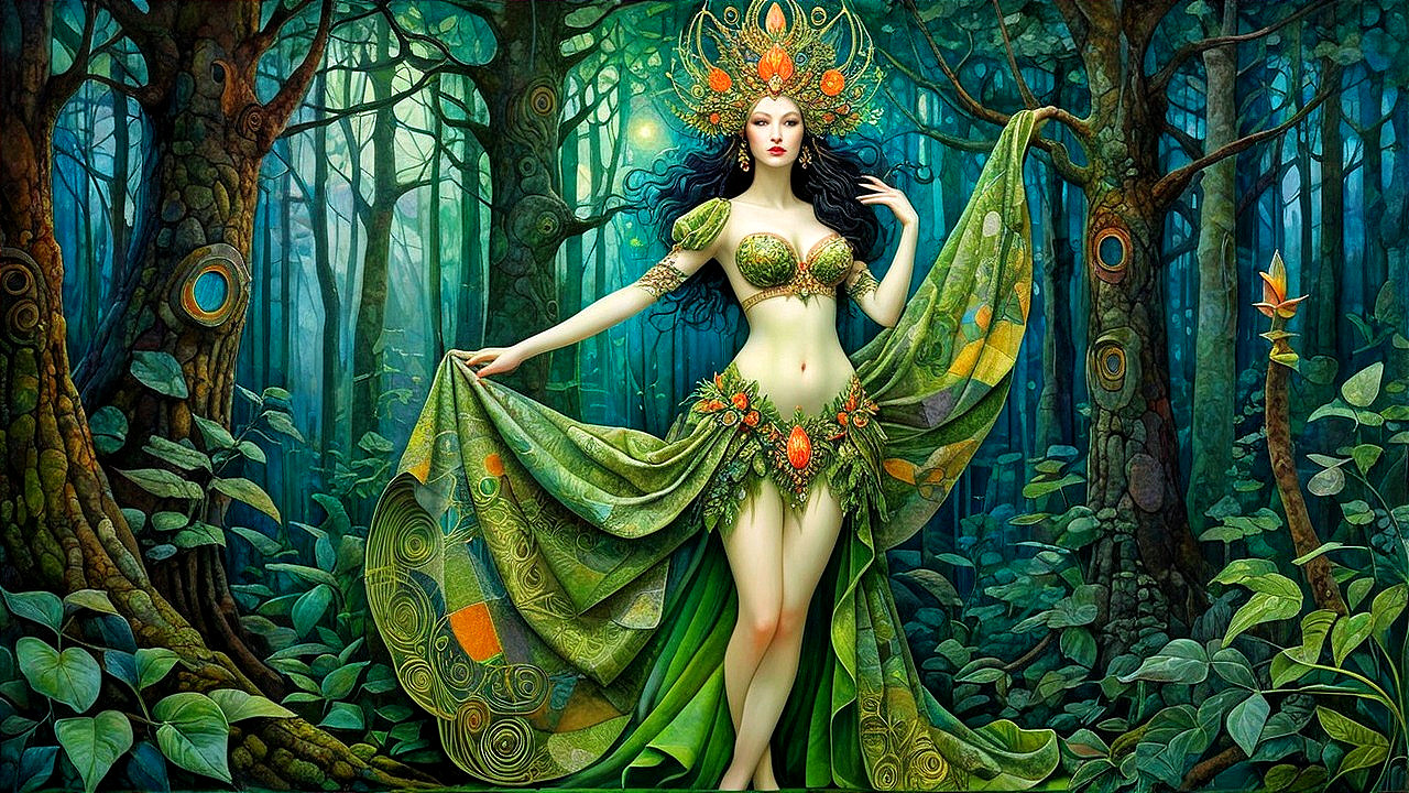 Ethereal Figure in a Mystical Forest Setting
