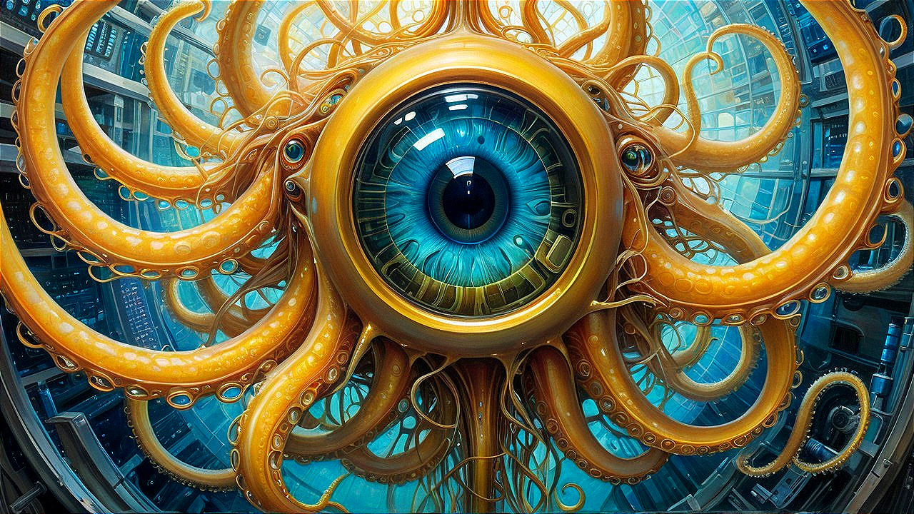Surreal Creature with Blue Eye and Octopus Tentacles
