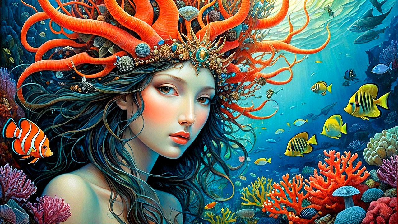 Mystical Underwater Scene with a Captivating Mermaid