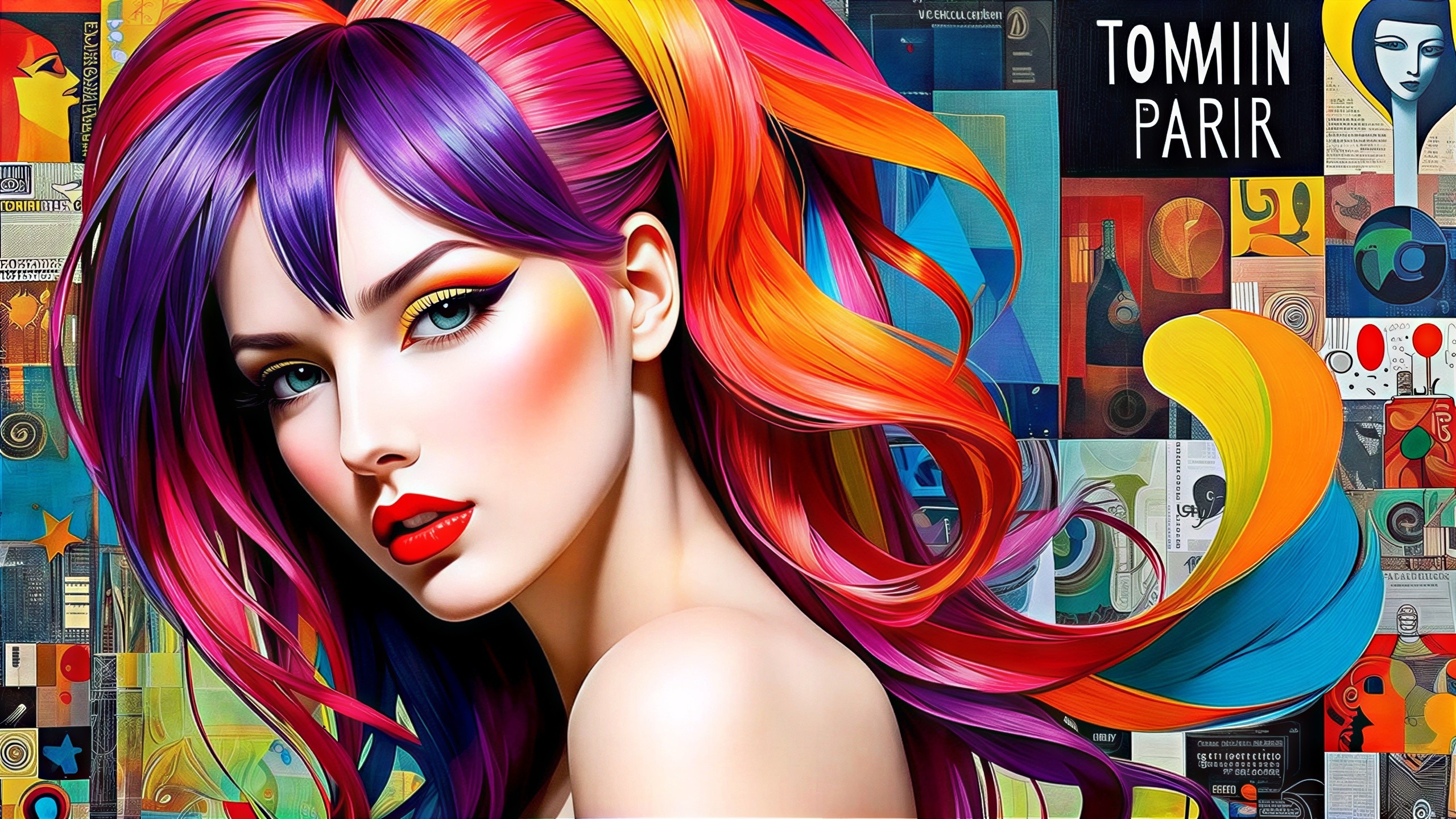 Portrait of a Woman with Vibrant Multi-Colored Hair