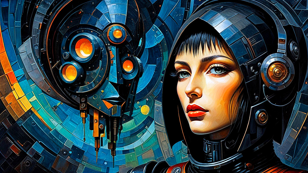 Futuristic Portrait of Woman with Robotic Companion