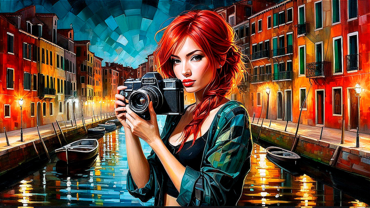 Young Woman with Red Hair by Colorful Canal
