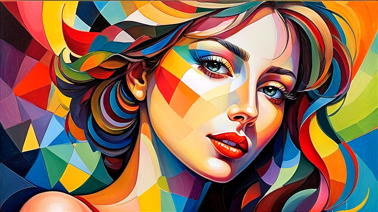 Vibrant Abstract Portrait of a Woman with Colorful Hair