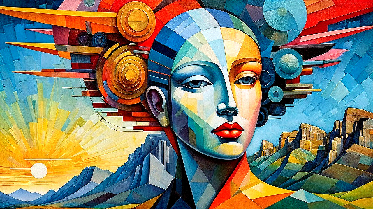 Abstract Portrait of a Woman with Geometric Features