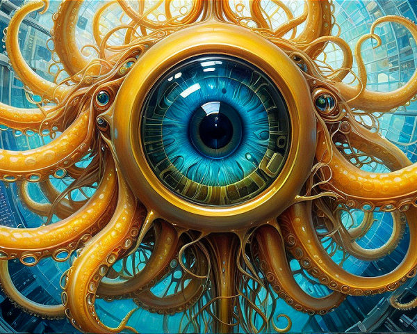 Surreal Creature with Blue Eye and Octopus Tentacles