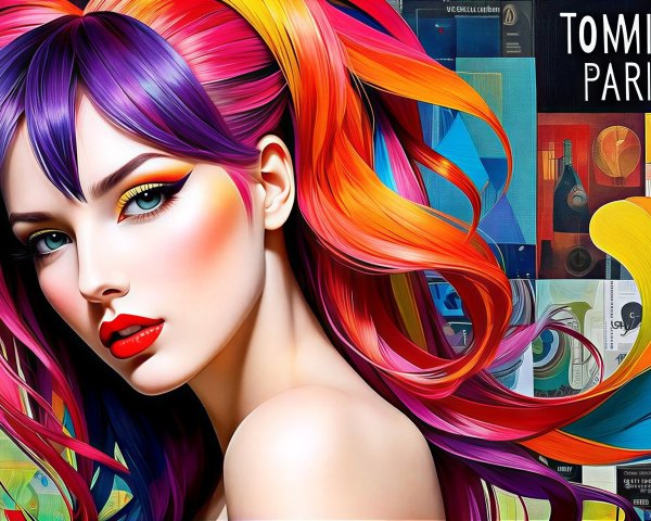 Portrait of a Woman with Vibrant Multi-Colored Hair