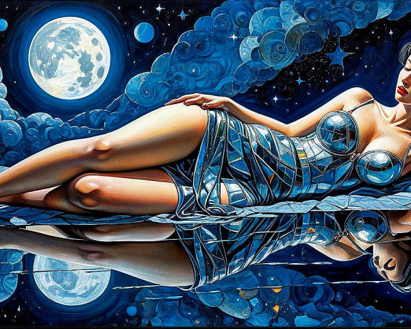 Digital painting of a woman reclining in a dress