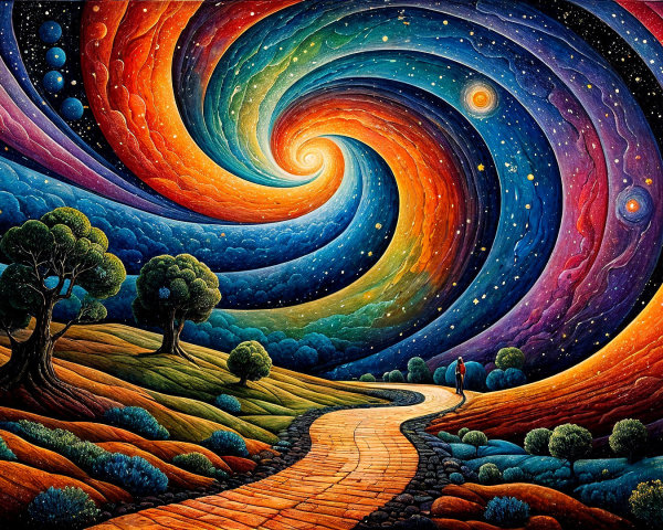 Vibrant Psychedelic Landscape with Winding Path