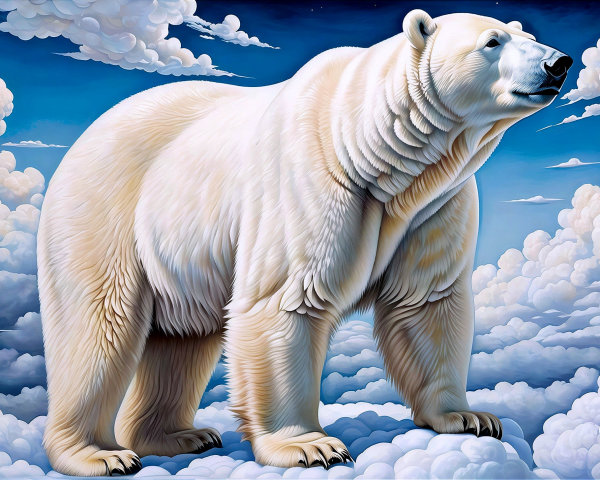Majestic Polar Bear Against Blue Sky and White Clouds