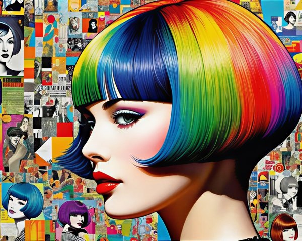 Vibrant Pop Art Portrait of a Woman with Colorful Hair