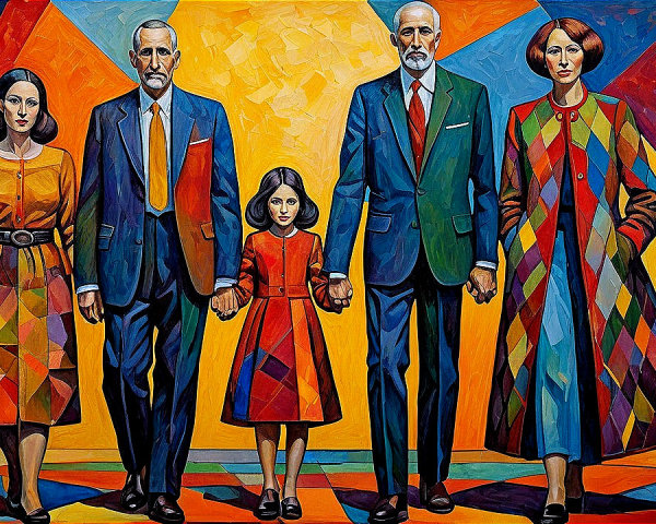 Cubist Oil Painting of a Family in Vibrant Colors