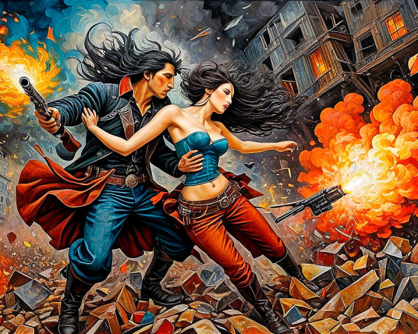 Duo Navigates War-Torn City Amid Explosions and Chaos