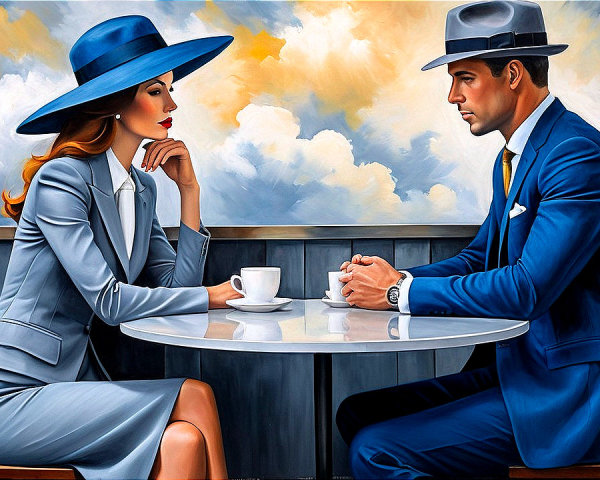 Painting of a Man and Woman at a Round Table