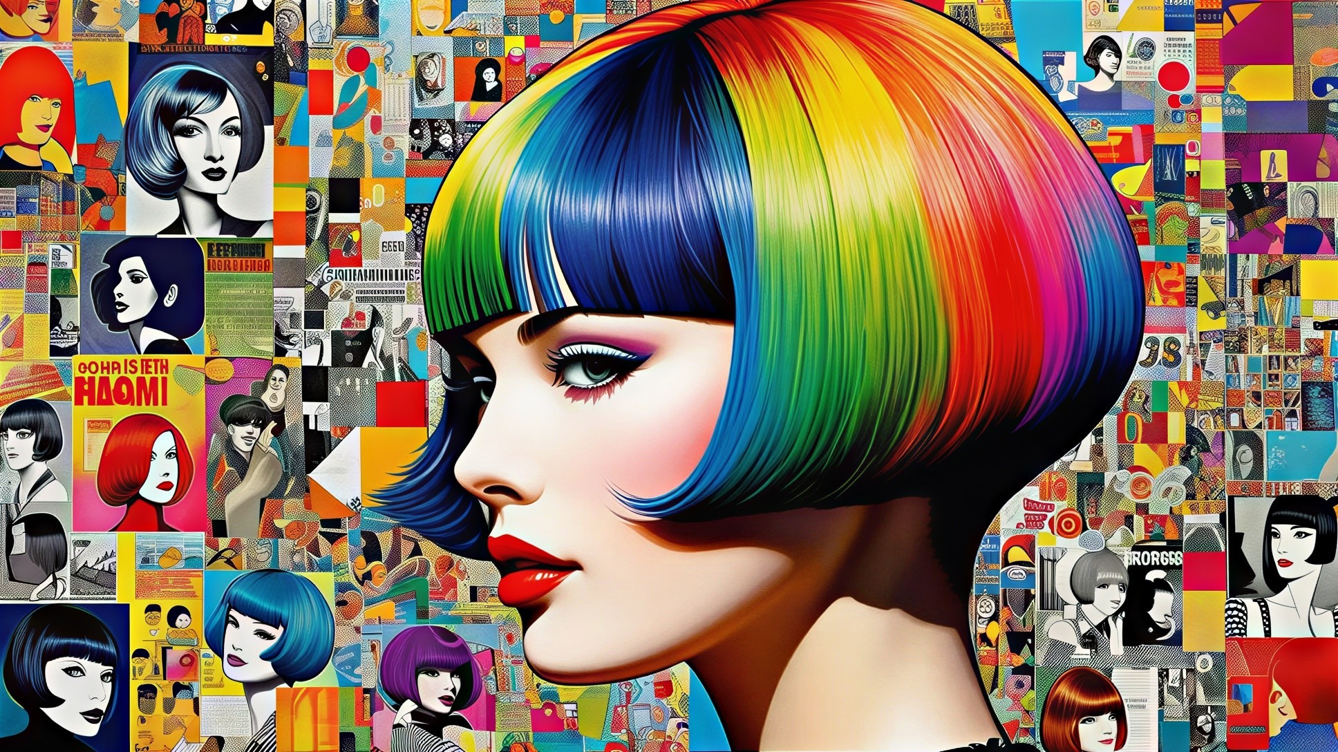 Vibrant Pop Art Portrait of a Woman with Colorful Hair