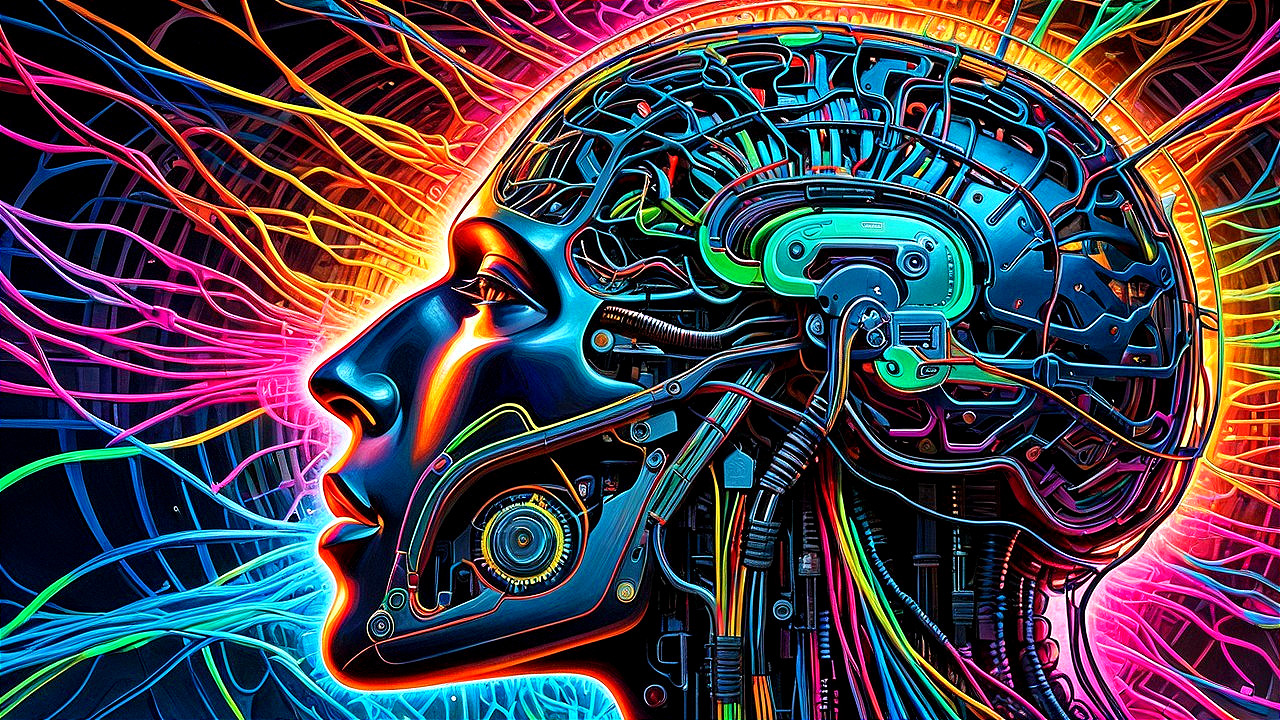 Futuristic Human Head Profile with Circuitry Design