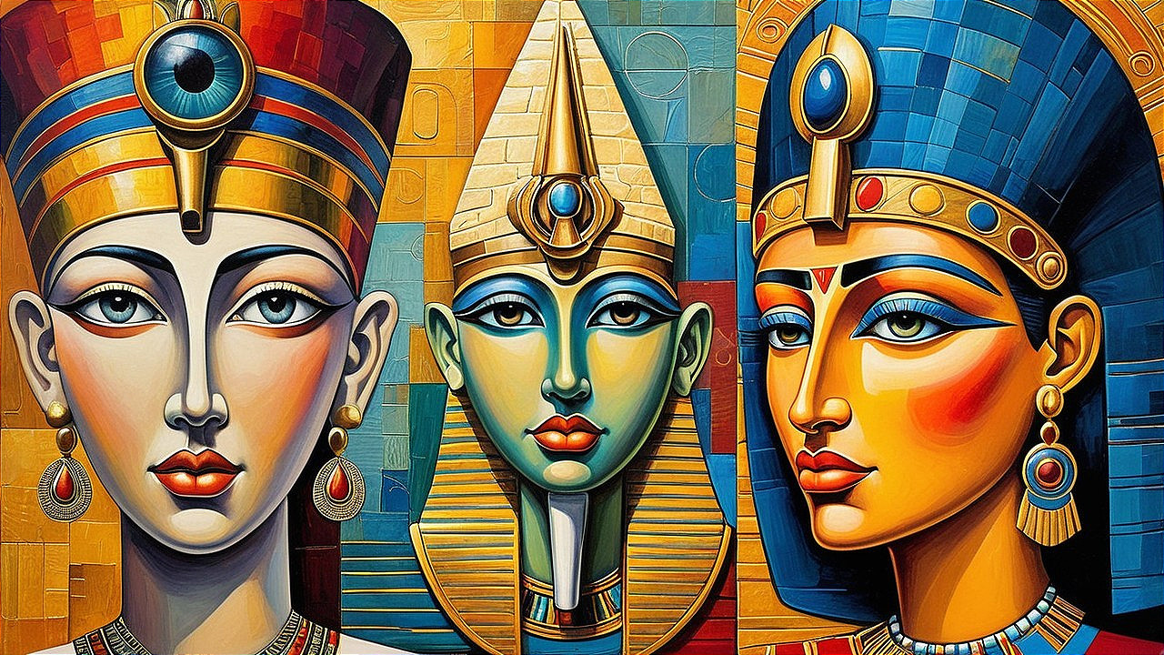 Stylized Figures Inspired by Ancient Egyptian Culture