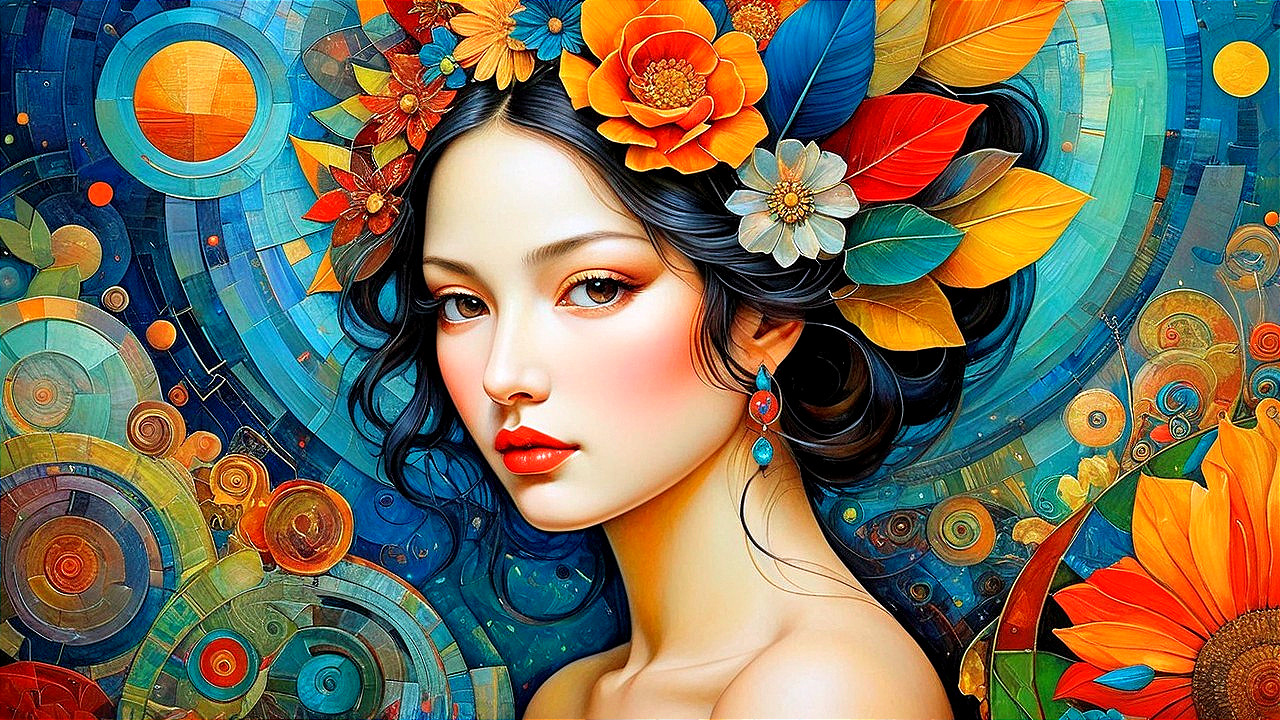 Portrait of a young woman with floral hair accents