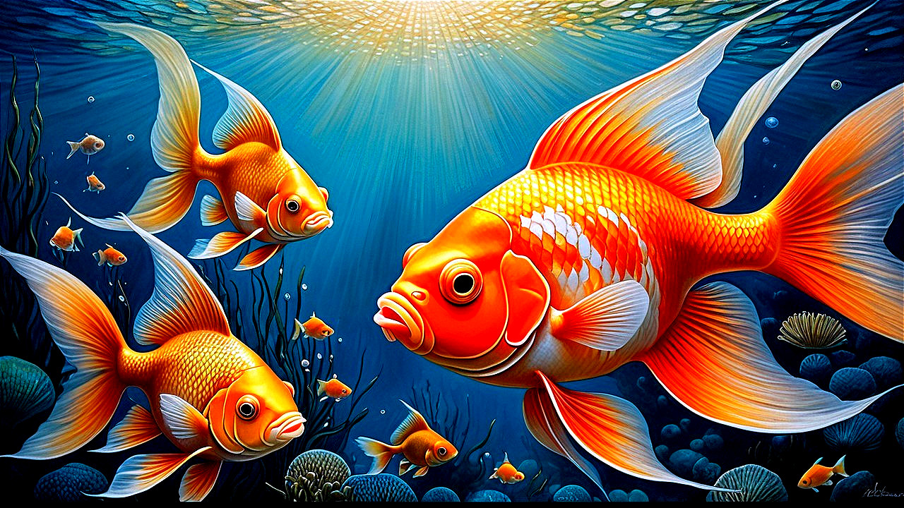 Vibrant Underwater Scene with Goldfish and Coral