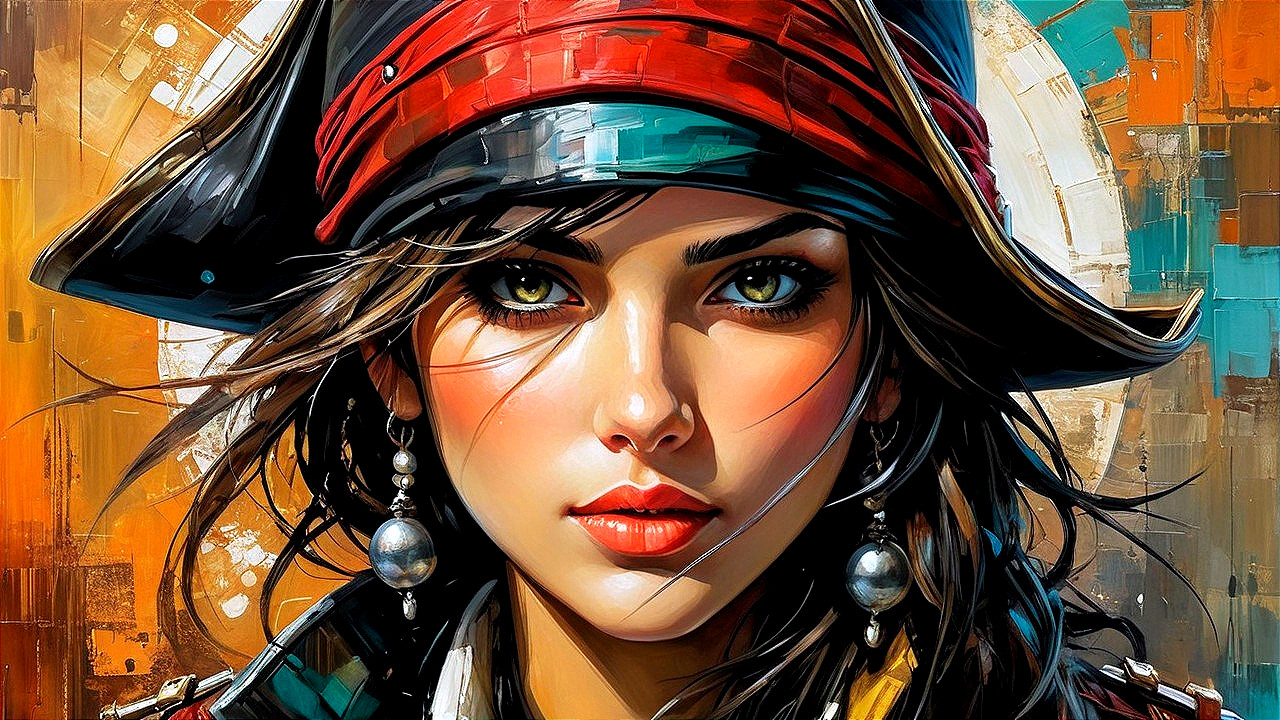Portrait of a Young Female Pirate with Green Eyes
