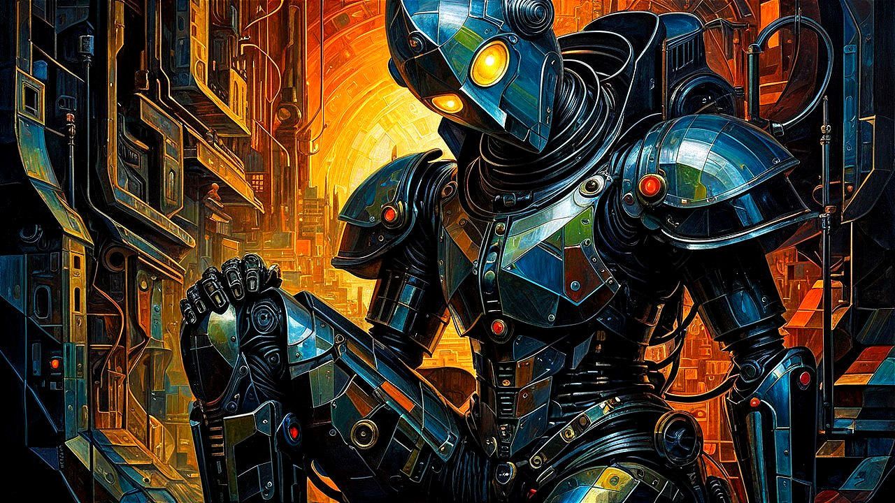 Futuristic Robot in a Vibrant Urban Environment