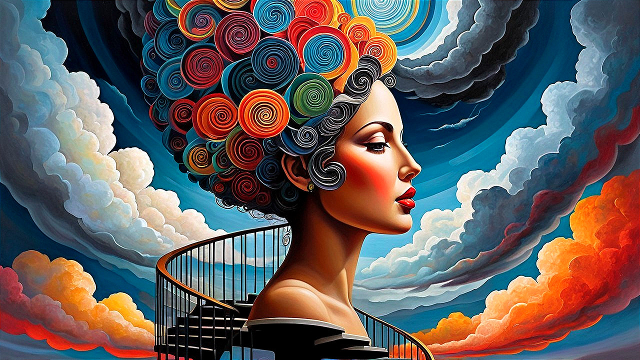 Surreal Portrait of a Woman with Colorful Hairdo