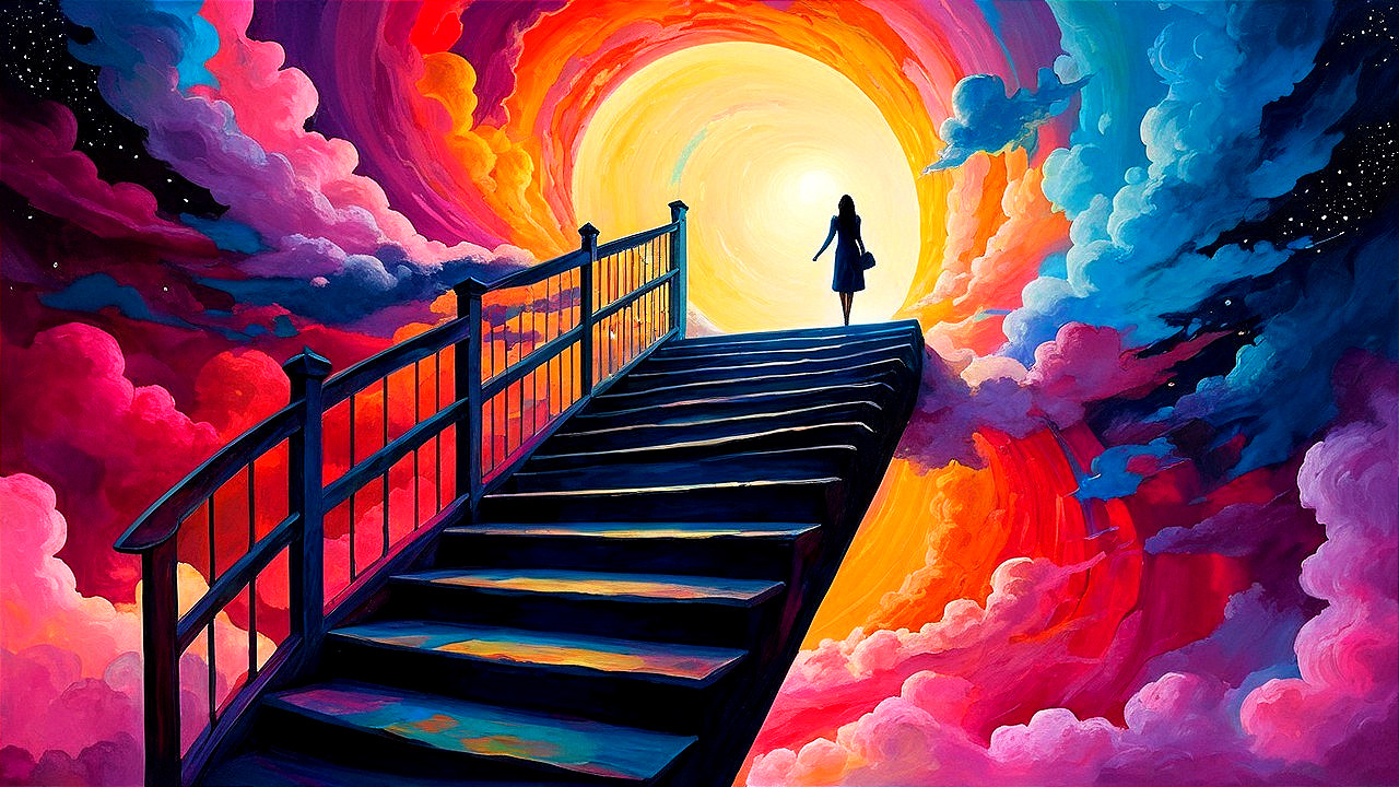 Surreal Staircase Leading to a Colorful Vortex