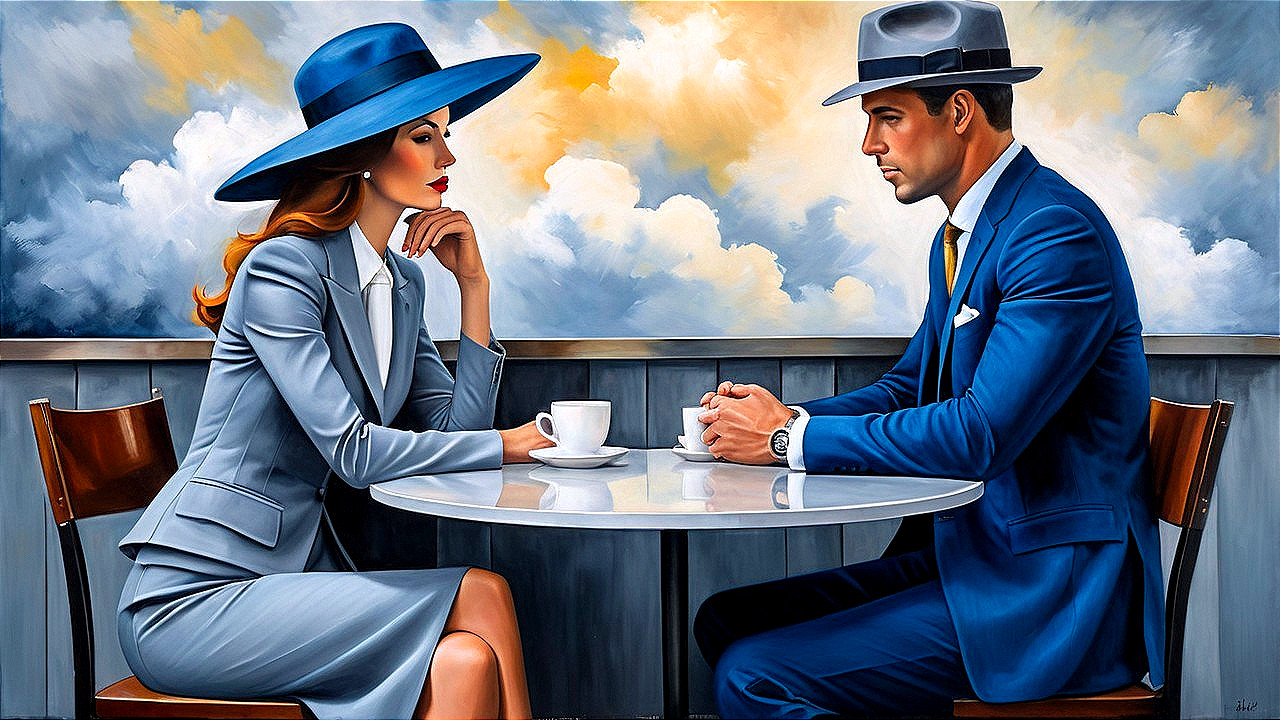 Painting of a Man and Woman at a Round Table