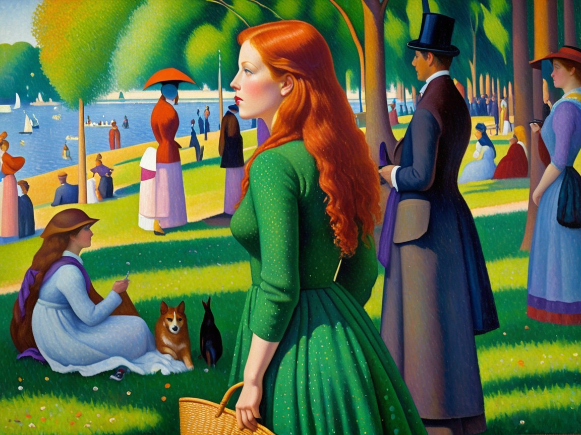 Vibrant Park Scene with People and Lush Greenery