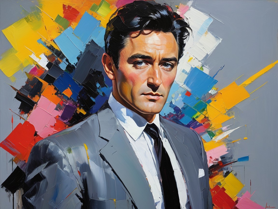 Portrait of a man in a tailored gray suit with colors