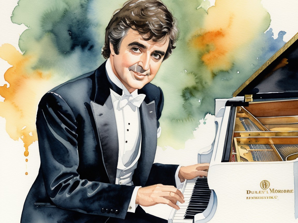 Elegant Man in Tuxedo Playing Grand Piano with Watercolors