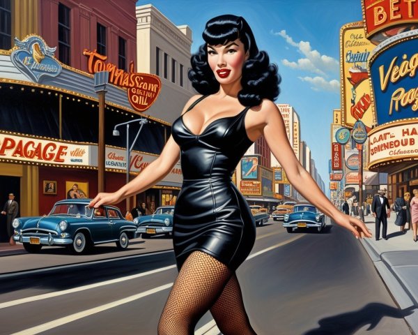 Glamorous Woman in Vintage Fashion on City Street