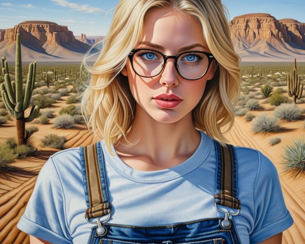 Digital painting of a woman in a desert landscape