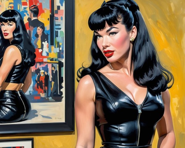 Glamorous Woman in Black Leather with Vibrant Background