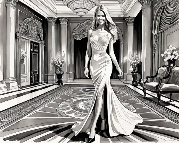 Glamorous Figure in Elegant Foyer Illustration