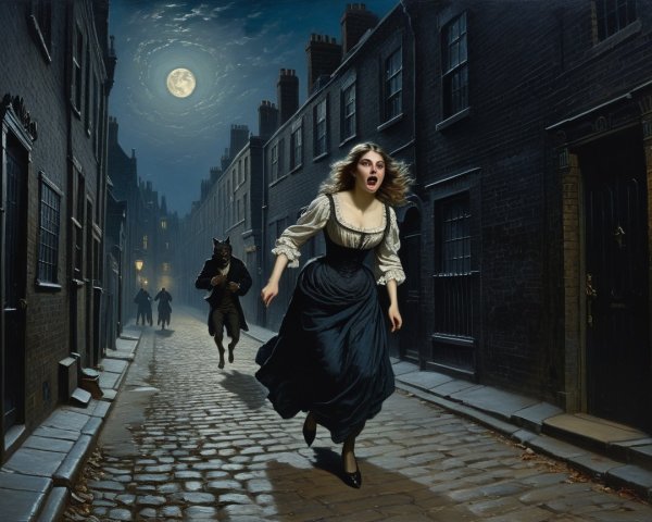 Suspenseful Scene of a Woman Running at Night