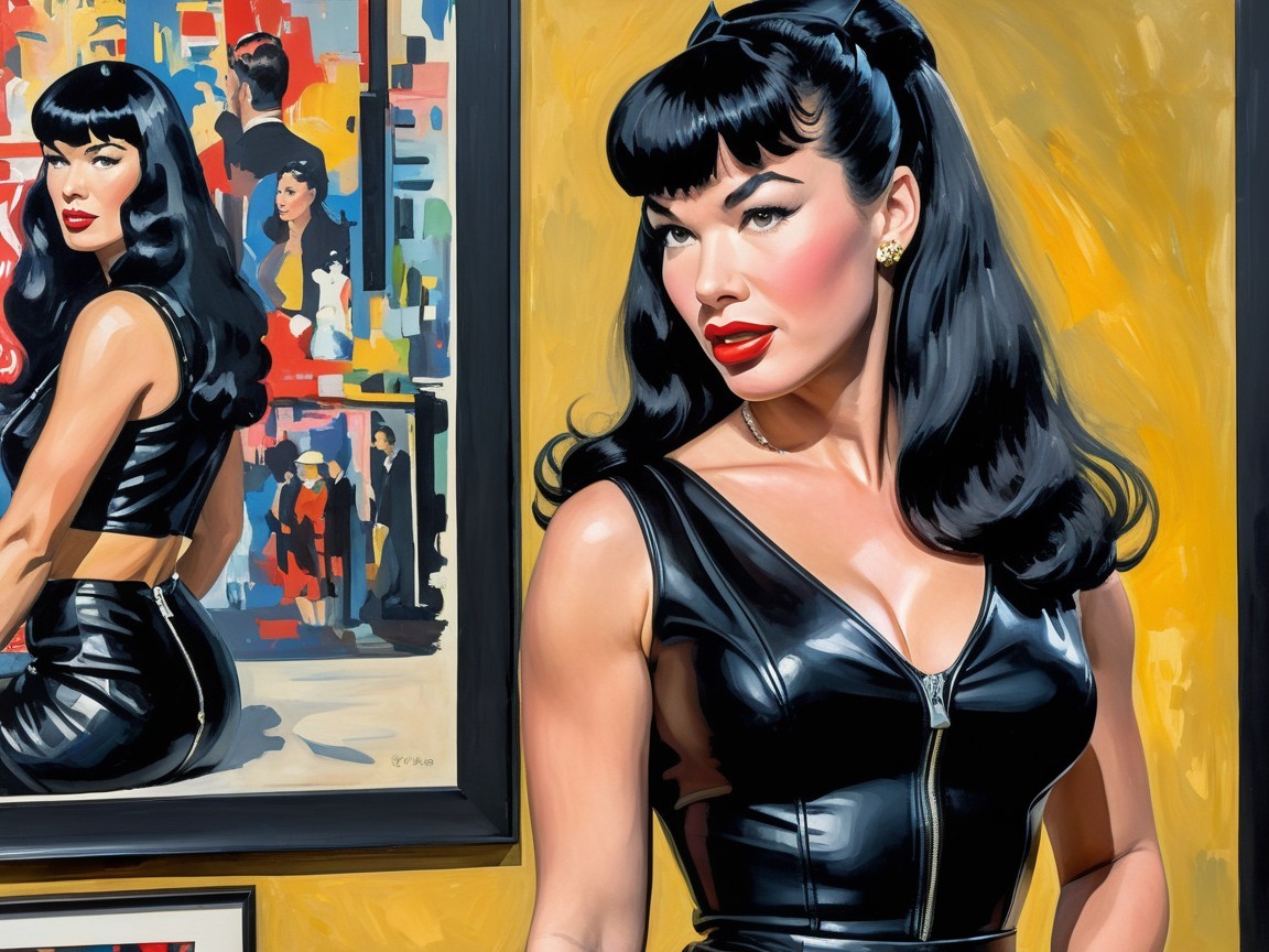 Glamorous Woman in Black Leather with Vibrant Background