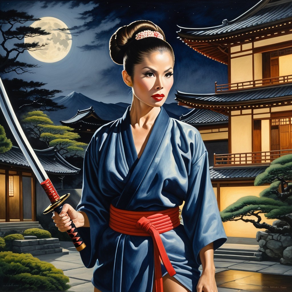 Fierce Female Warrior in Traditional Japanese Setting